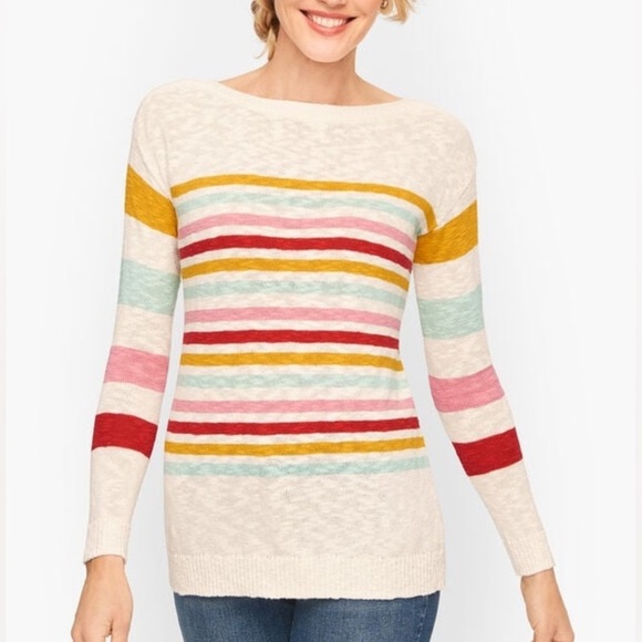 Talbots Sweaters - Talbots Slub Boatneck Pullover Sweater Beachy Stripe Medium White Multicolor
